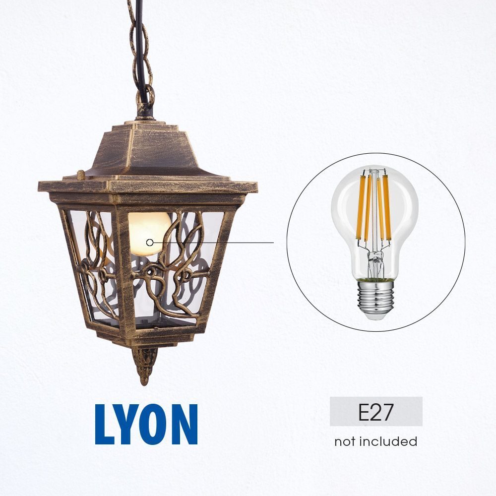 Aplica suspendata de exterior, 1 x E27, IP44, design modern, finisaj auriu antichizat