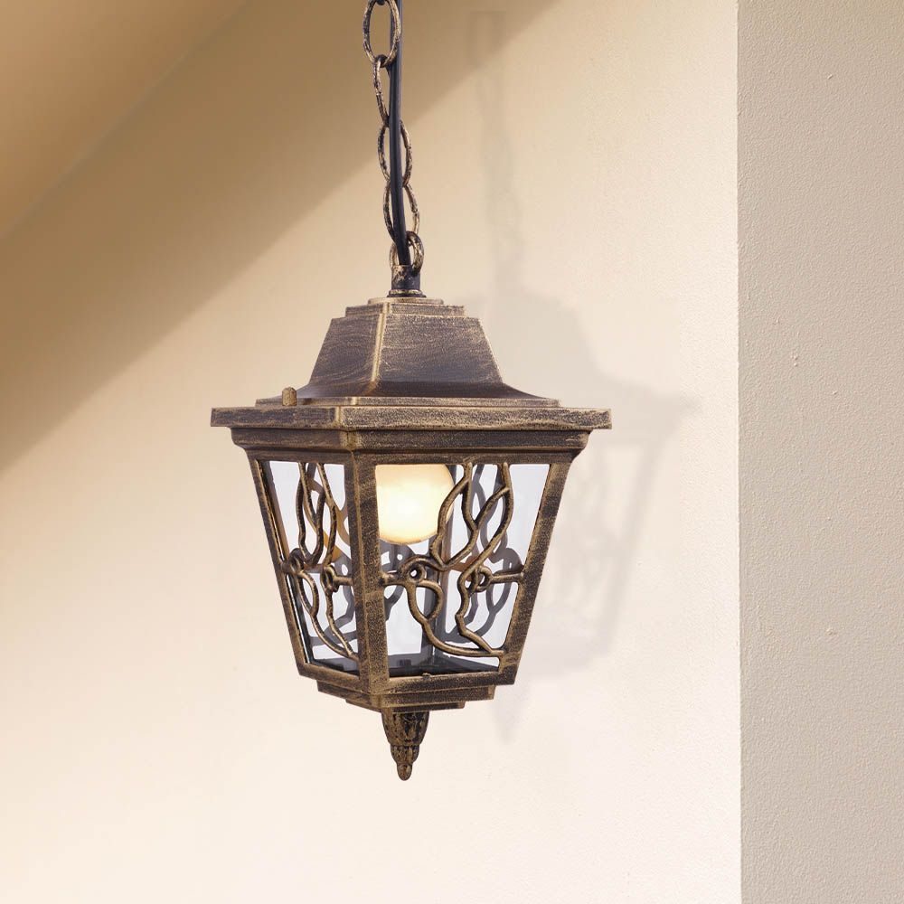 Aplica suspendata de exterior, 1 x E27, IP44, design modern, finisaj auriu antichizat