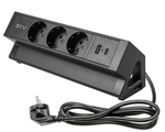 Priza mobilier Basco 3 x schuko USB A+C cablu 1.5m negru