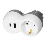 Splitter P+E cu incarcator USB-A+C schuko alb-gri